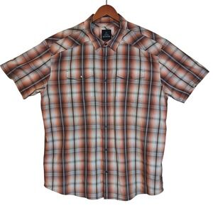 prAna Plaid Button Down Shirt Mens XXL Orange Brown Organic Cotton M1HOLS115